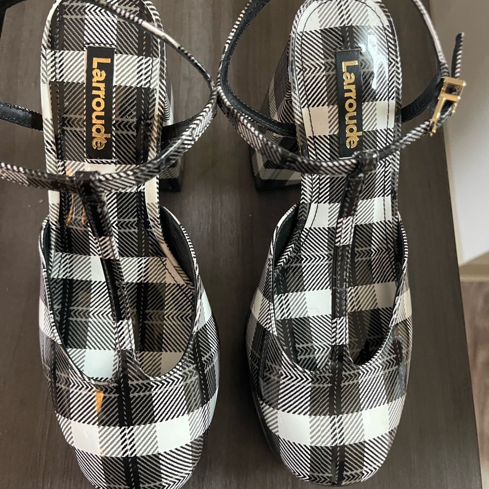 Larroude Black and White Plaid Women's Shoes